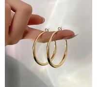 XIGAWAY Large Hoop Earrings for Women, 5cm Gold Silver Geometric Circle Earrings, Korean Style Lightweight Alloy Dangle Earrings, Sweet Simple (silvery)