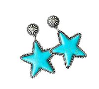 XIGAWAY Large Turquoise-Style Star Drop Earrings for Women, Silver Geometric Dangle, 2.2x4cm Vintage Statement Jewelry Gift