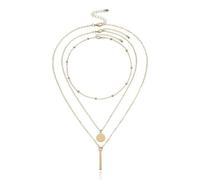 XIGAWAY Layered Chain Necklace for Women, 51-80cm Multi-Layer Alloy Necklace with Copper Beads and Sequins, Gold Silver Water Wave Chain Statement Necklace (golden)