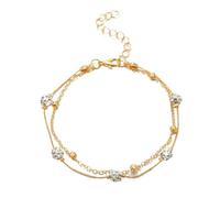 XIGAWAY Layered Crystal Anklet for Women - Adjustable Copper Geometric Beach Ankle Bracelet, Spring 2025 (10715)