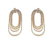 XIGAWAY Layered Zircon Earrings for Women, Shiny Geometric Crystal Stud Earrings in Silver and Gold, Elegant Minimalist Design (golden)