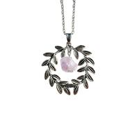XIGAWAY Leaf Purple Irregular Crystal Pendant Necklace for Unisex, Silver Organic Dangle, 41-50cm Cross Chain, Nature-Inspired Jewelry Gift