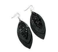 XIGAWAY Leather Layered Leaf Earrings for Women, Geometric Dangle Earrings, Yellow Black Gold Leopard Silver PU Jewelry Gift (Leopard script)