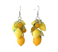 XIGAWAY Lemon Fruit Dangle Earrings for Women, 3D Strawberry Grape Drop Earrings (Spring 2025) (lemon)