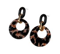 XIGAWAY Leopard Print Checkerboard Earrings, Acrylic Geometric Circle Dangle Earrings, New Chinese Style Animal Pattern Statement Jewelry (circle)