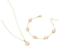 XIGAWAY Lucky Five-Petal Flower Necklace & Bracelet Set for Unisex, Clover Leaf Jewelry Set (5)