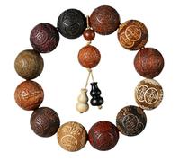 XIGAWAY Men's and Women's Wooden Bead Bracelets, Multi Bead Carved Buddhist Bead Necklace/Wrist, Pine 2.0cm Beads, Gourd Pendant