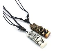 XIGAWAY Men's Tiki Necklace with Resin Pendant, Polynesian Inspired Bone-Like Tribal Necklace in White & Red Brown (51-80cm) (red-brown)