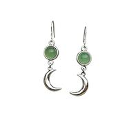 XIGAWAY Moon Earrings, Silver Alloy Crescent Green Accent Drop Earrings, Boho Celestial Jewelry for Women Men, Garden Style