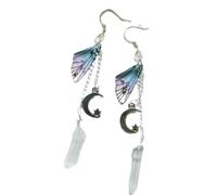 XIGAWAY Moon Star Crystal Butterfly Wing Earrings for Women, Silver Dangle Earrings, Celestial Statement Jewelry Gift