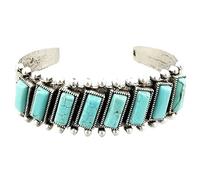 XIGAWAY Natural Turquoise Cuff Bracelet for Women - Vintage Open Bangle with Engraved Filigree Pattern - Adjustable Gift for Boho Retro Jewelry Lovers