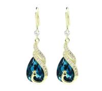 XIGAWAY Peacock Crystal Dangle Earrings for Women, Phoenix Drop Earrings with Tassel, Vintage Glamour Jewelry (Red/Blue) (blue)