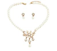 XIGAWAY Pearl Flower Necklace & Earring Set for Women, Silver Rose Gold Celestial Jewelry Set, Irregular Star Moon Cloud Charm Gift (rose gold)