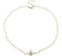 XIGAWAY Pearl Necklace with Diamond Pendant for Women, Elegant Gold Alloy Beaded Chain, Geometric Circle Drop Necklace