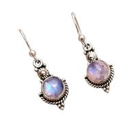 XIGAWAY Rainbow Moonstone Style Earrings, Women's Tears Bohemian Dangle Earrings, Antique Silver Retro Jewelry