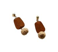 XIGAWAY Rattan & Resin Geometric Earrings - Vintage Boho Woven Leaf Design (Brown & White) (white)