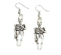 XIGAWAY Skeleton Bone Drop Earrings for Women, Halloween Cartoon Figure Dangle Earrings in Antique Silver (2)