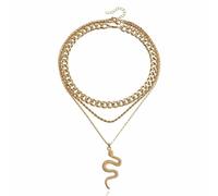 XIGAWAY Snake Pendant Necklace for Women, Layered Gold Plated Alloy Serpent Chain, Adjustable 31-40cm, Elegant Nature Style Jewelry Gift (KC Gold)