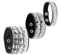 XIGAWAY Square Stud Bracelet for Men Women, Stainless Steel Leather Cuff with Geometric Rivets, Unisex Adjustable Couple Bangle (Black, Red, White, Pink) (Red two)