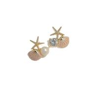 XIGAWAY Starfish Pearl Stud Earrings for Women Shell Beach Theme Pink White Blue 14K Gold Posts Alloy Casual Jewelry (blue)