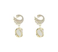 XIGAWAY Swan Earrings, Cat's Eye Stone Crystal Accent Stud Earrings for Women