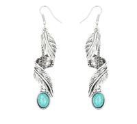 XIGAWAY Vintage Boho Leaf Turquoise Drop Earrings for Women Antique Gold Silver Tone 7cm Lightweight Alloy Jewelry