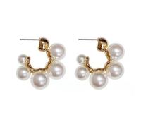 XIGAWAY Vintage C-Shape Large Faux Pearl Stud Earrings for Women, Gold Irregular Geometric Dangle, 14K Gold Plated Office Chic Jewelry Gift