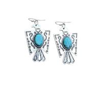XIGAWAY Vintage Carved Eagle Turquoise-Style Drop Earrings for Women, Silver Southwest Dangle, 3x4.5cm Bohemian Statement Jewelry Gift
