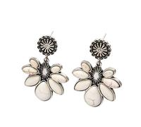 XIGAWAY Vintage Floral Teardrop Turquoise-Style Earrings for Women, Antique Silver Dangle Earrings, 3x5cm Bohemian Jewelry Gift (green)