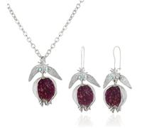 XIGAWAY Vintage Fruit Red Pomegranate Jewelry Set Gemstone Pomegranate Pendant Earrings (Silver)