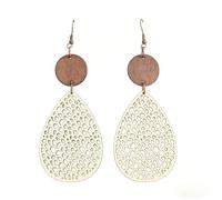 XIGAWAY Vintage Geometric Cut-Out Earrings for Women - Spiderweb & Wood PU Leather Dangle Earrings, 8 Colors (Beige Khaki Black Blue Gold Brown Green Wine), 3.8x10.2cm 7g (khaki)