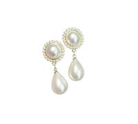 XIGAWAY Vintage Pearl Earrings, Oval Drop Hong Kong Style Alloy Earrings for Women 3.6x1.5cm (white)