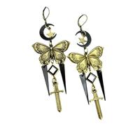 XIGAWAY Vintage Tassel Star Moon Butterfly Earrings for Women, Antique Gold Dangle, Celestial Insect Charm, Original Design Statement Jewelry Gift