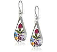 XIGAWAY Women Red Pressed Rose Flower Drop Earrings Natural Rose Flower Teardrop Earring