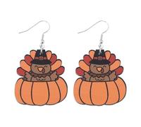 XIGAWAY Wooden Thanksgiving Earrings for Women, Turkey Pumpkin Dangle Earrings, Novelty Drop Ear Accessories