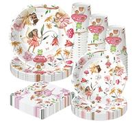 Xigejob Fairy Birthday Party Supplies - Fairy Decorations Dinnerware For Birthday & Baby Shower, Plate, Cup, Napkin, Enchanted Forest Garden Theme Party Supplies | Serve 48