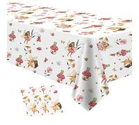 Xigejob Fairy Party Tablecloth Decorations, Disposable Birthday Party Supplies Table Cover, Floral Flower Fairies Enchanted Forest Garden Birthday Baby Shower Table Cloth, 3 Pack, 54in x 108in