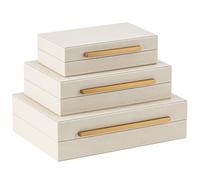 XIGEXIGE Faux Leather Large Modern Stackable Nesting Jewelry Box with Lids Organizer - Set of 3 Beige Shagreen Decorative Storage Boxes with Gold Metal Handles