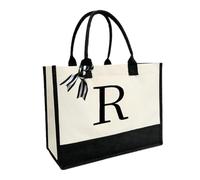XIGGA lnitial Letter Canvas Tote Bag, Suitable as a Personalized Gift for Women, Wedding Souvenir, Mother's Day Gift -Small, White-r, S