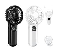 xigmer 2-Pack Mini Portable Handheld Fan,5 Adjustable Speeds Personal Fan with Lanyard,180° Foldable Small Hand Fans for Makeup,Home,Office,Travel and Outdoor Activities(Black+White
