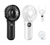 xigmer Portable Fan, Handheld Fans 2-Pack, 180° Foldable Hand Held Fan with Lanyard, 5-Speed Small Personal Fan Ultra quite, Electric Travel Fan for Outdoor, Office, for Men Women -Black & White