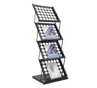 Xigner Brochure Stand, A3 Brochure Holder, Foldable Flyer Stand, 4 Levels, Magazine Rack, Floor Stand, Literature Holder, Slope Stand, Robust and Durable for Offices and Fairs, Schools (Black)