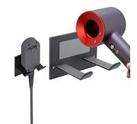 XIGOO Hair Dryer Holder, Hairdryer Holder Station Wall Mounted Black Hair Dryer Stand Adhesive or Drilling Hairdressing Dryer Hanger Hair Tool Organiser Rack for Dressing Table Bathroom, Metal