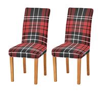xigua 2PCS Chair Cover National Tartan Red Black Dining Chair Slipcovers Stretch Table Seat Protector Covering for Home Hotel Room Wedding Party Restaurant