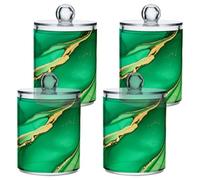 xigua 2PCS Cotton Buds Holder Dispenser for Cotton Ball, Swab, Round Pads, Floss -Clear Plastic Apothecary Jar Set Bathroom Canister Storage Organization-Green Gold Marble Texture329