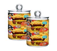 xigua 2PCS Cotton Buds Holder Dispenser for Cotton Ball, Swab, Round Pads, Floss -Clear Plastic Apothecary Jar Set Bathroom Canister Storage Organization-Cute Pirate Dog269