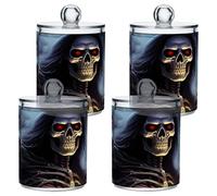xigua 4PCS Cotton Buds Holder Dispenser for Cotton Ball, Swab, Round Pads, Floss -Clear Plastic Apothecary Jar Set Bathroom Canister Storage Organization-Halloween Fun Skeleton576