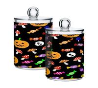 xigua 4PCS Cotton Buds Holder Dispenser for Cotton Ball, Swab, Round Pads, Floss -Clear Plastic Apothecary Jar Set Bathroom Canister Storage Organization-Halloween Fun Pumpkin528