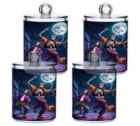 xigua 4PCS Cotton Buds Holder Dispenser for Cotton Ball, Swab, Round Pads, Floss -Clear Plastic Apothecary Jar Set Bathroom Canister Storage Organization-Halloween Fun Skeleton585