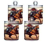 xigua 4PCS Cotton Buds Holder Dispenser for Cotton Ball, Swab, Round Pads, Floss -Clear Plastic Apothecary Jar Set Bathroom Canister Storage Organization-Cowboy on Horseback177